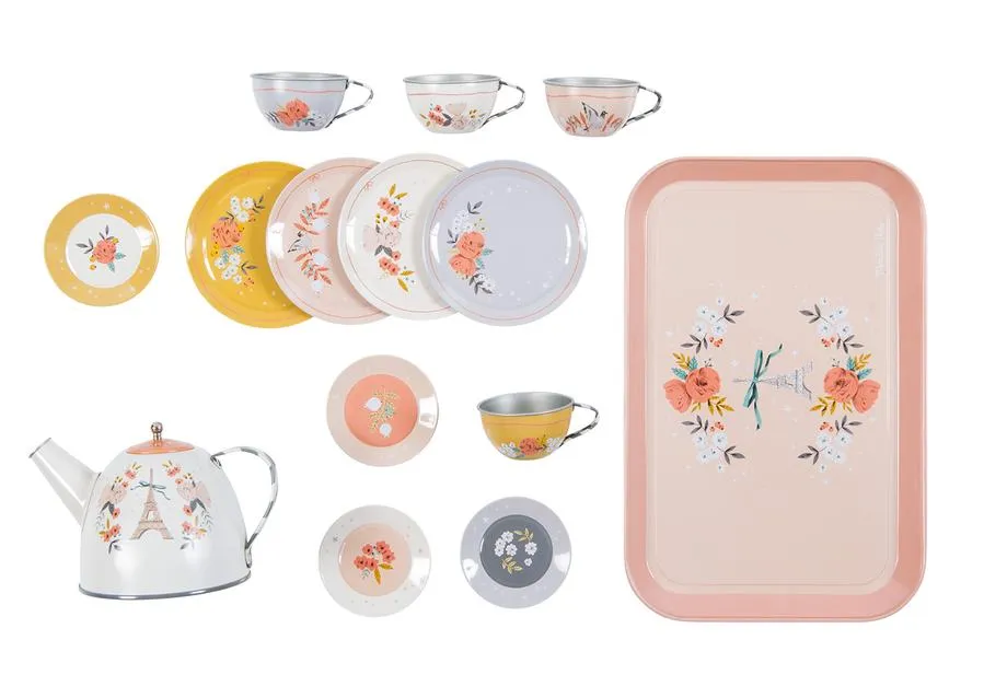 Moulin Roty Les Parisiennes Child-safe and Food-safe Tin Tea Set Suitcase