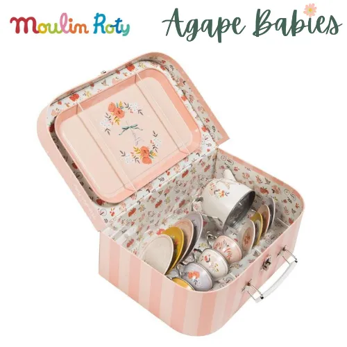 Moulin Roty Les Parisiennes Child-safe and Food-safe Tin Tea Set Suitcase