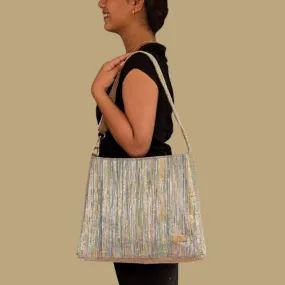 Multicolored Shimmery Upcycled Handwoven Trapeze Tote (TT0125-004) PS_W