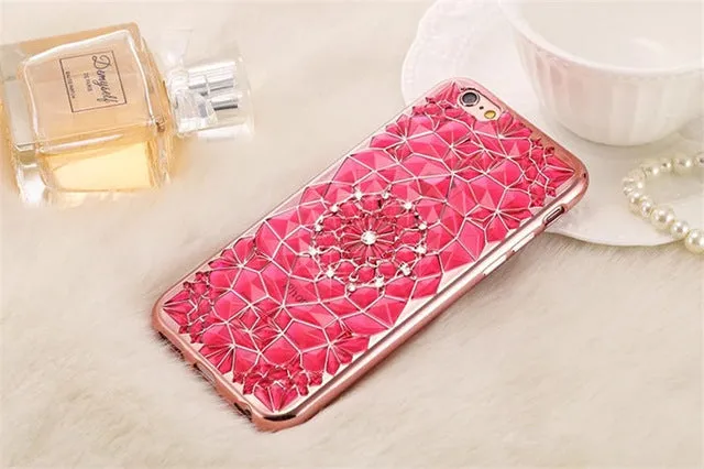 New Luxury 3D Electroplating Flowers Rhinestone Bling Soft TPU Phone Cases Cover For iPhone 7 7Plus 5 5G 5S SE 6 6G 6S 4.7 6Plus