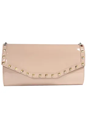 Nude Studded Clutch Bag