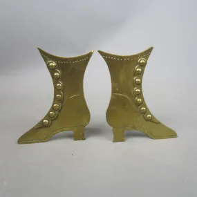 Pair Of Brass Studded Mantle Boots Antique Victorian c1890