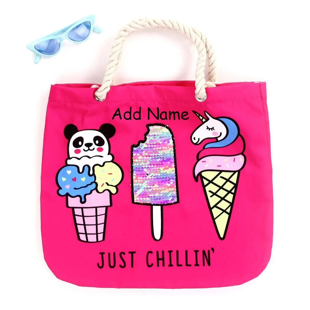 Personalized Rope Tote Bag with Sunglasses - Ice Cream