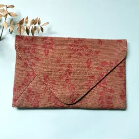 Pink Brown Leaf Design Fabric Clutch