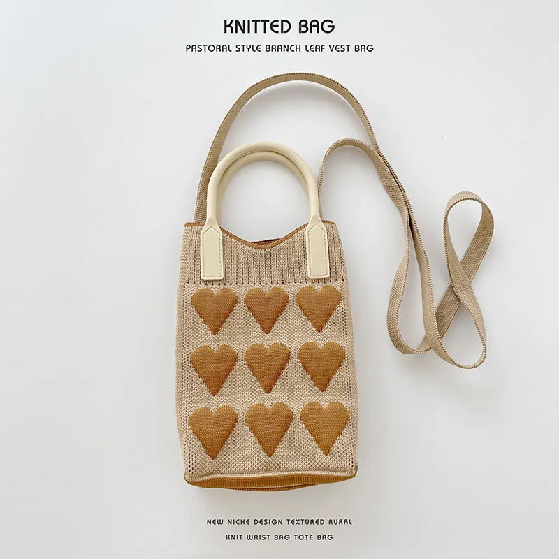 Pink Heart Shape Mini Phone Bag Knit Tote