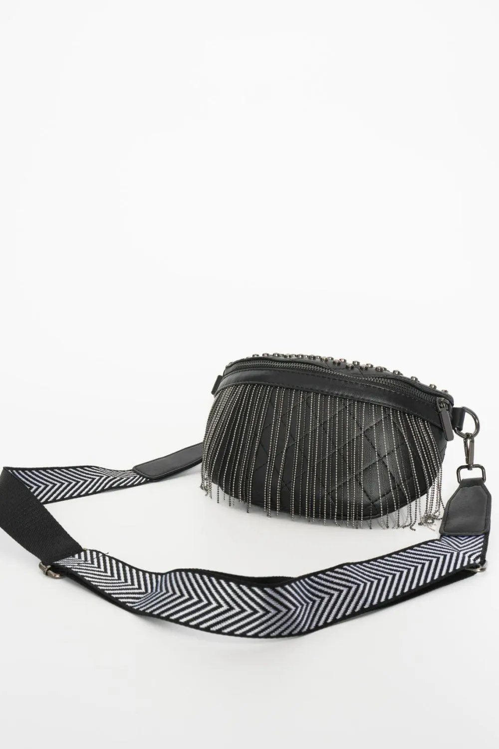 PU Leather Studded Sling Bag with Fringes