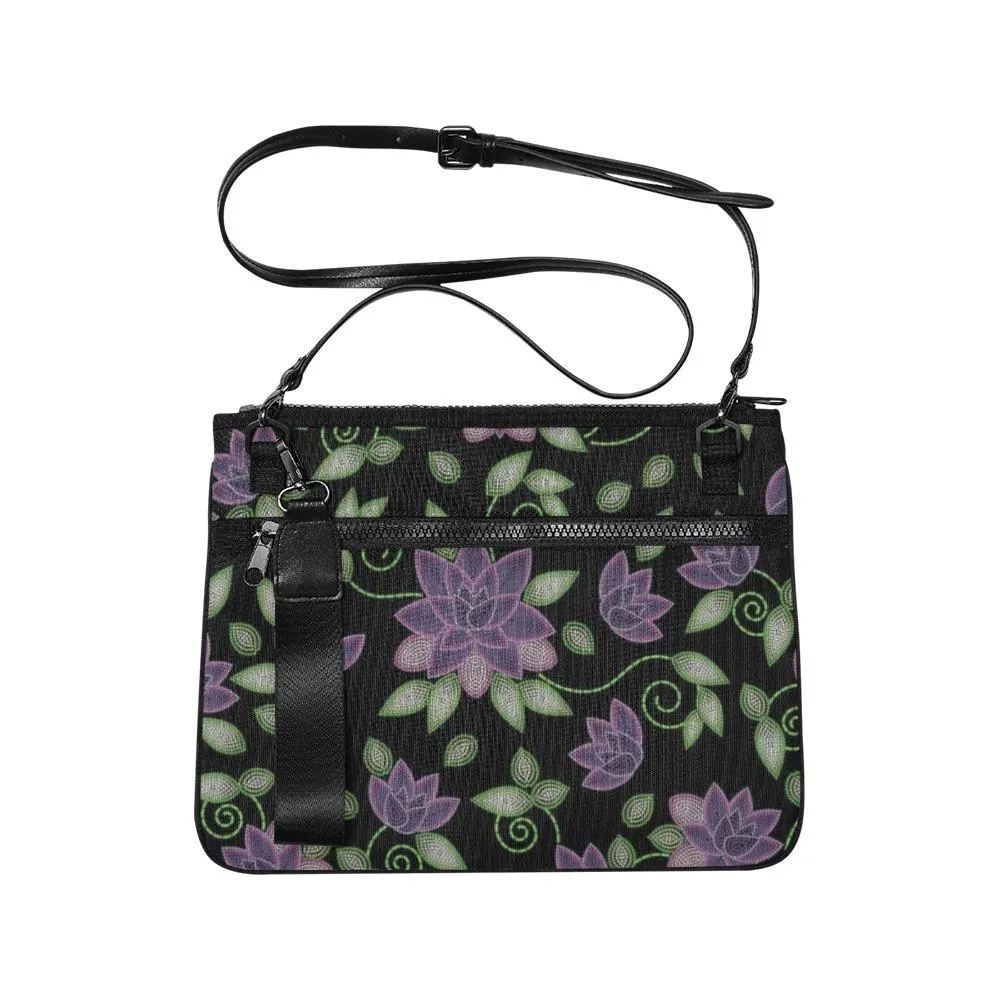 Purple Beaded Rose Slim Clutch Bag