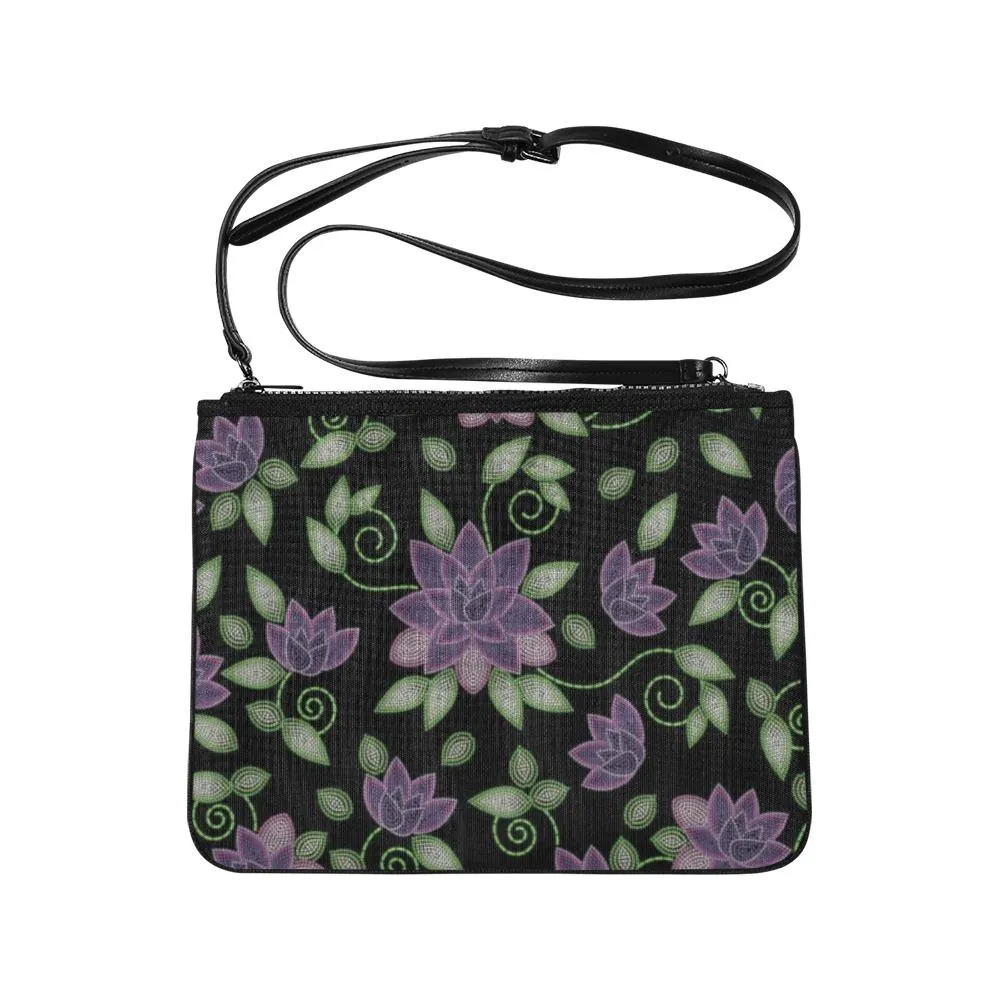 Purple Beaded Rose Slim Clutch Bag