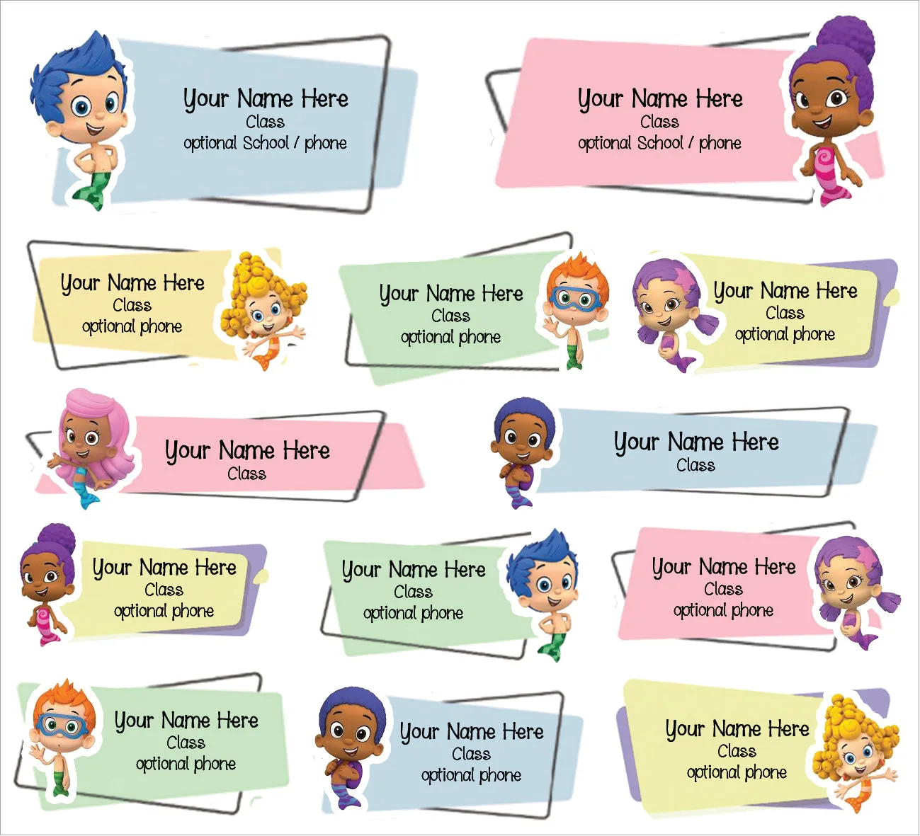 ""Bubble Guppies" School labels packs