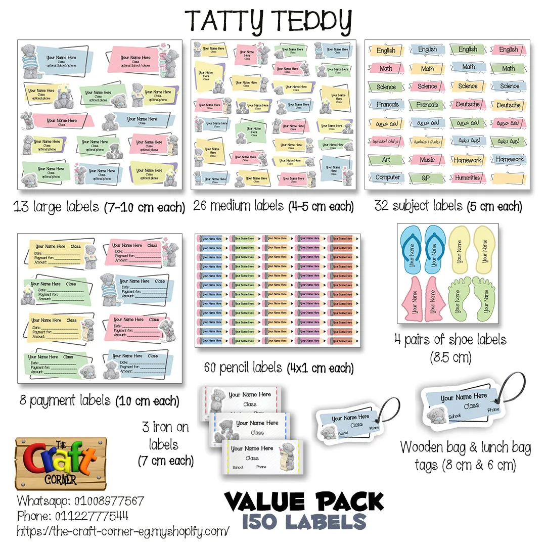 ""Tatty Teddy" School labels packs