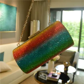 Rainbow Gradient Diamond Luxury Women Party Clutch Bag Purses and Handbags Evening Bag Ladies Shoulder Chain Bag Banquet Bag