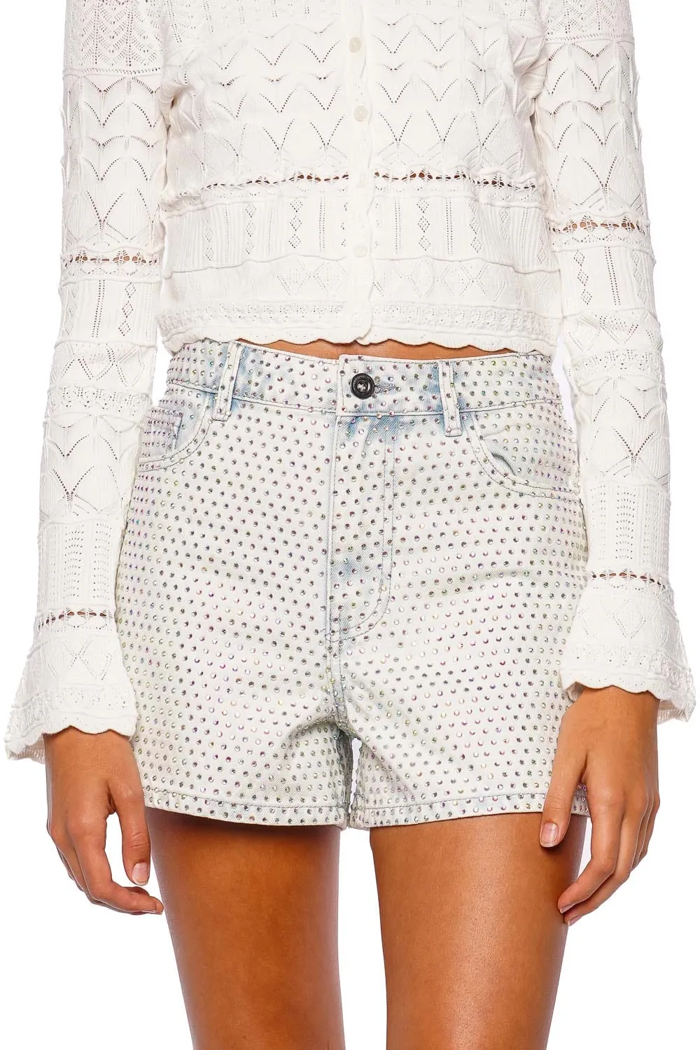 Rhinestone Embellished Denim Short