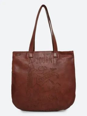 Rhoda: Cognac Leather Shopper With Lazer Quote