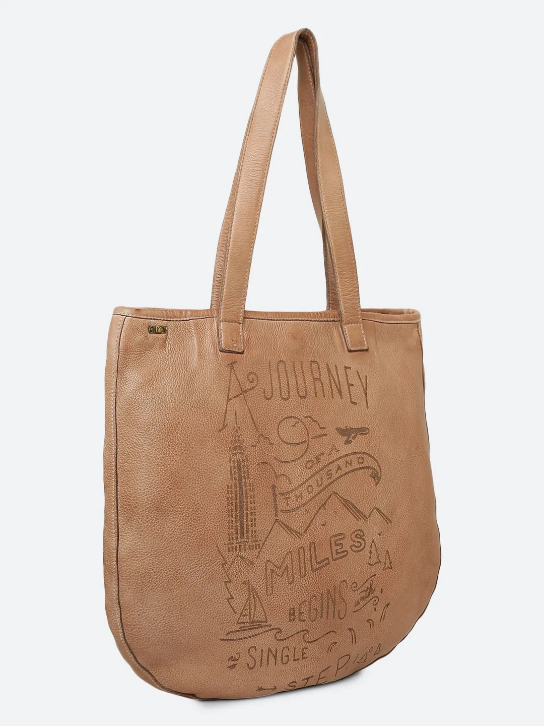 Rhoda: Sand Leather Shopper With Lazer Quote