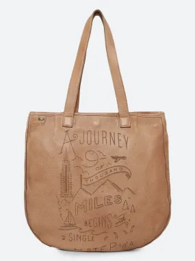 Rhoda: Sand Leather Shopper With Lazer Quote