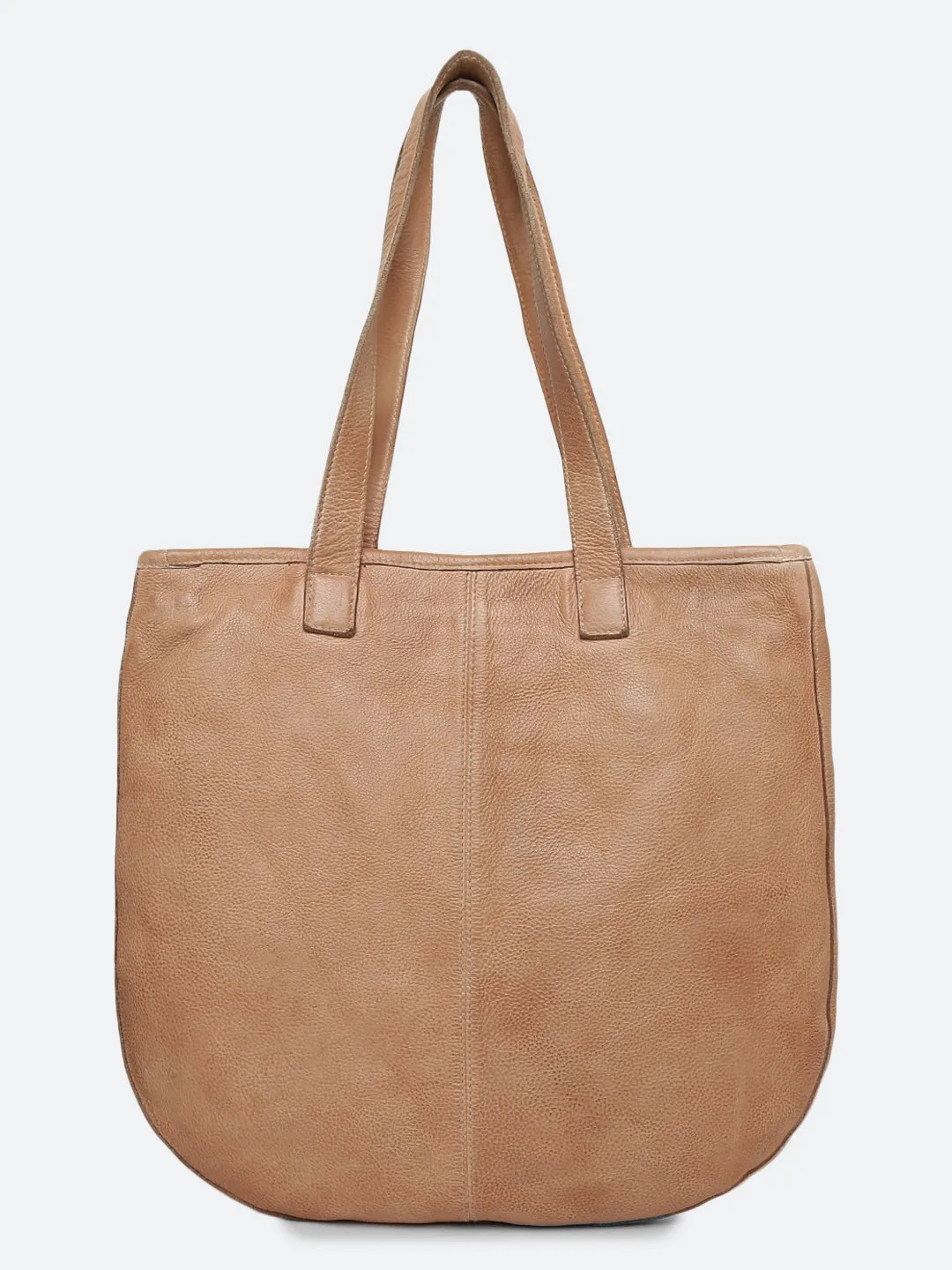 Rhoda: Sand Leather Shopper With Lazer Quote