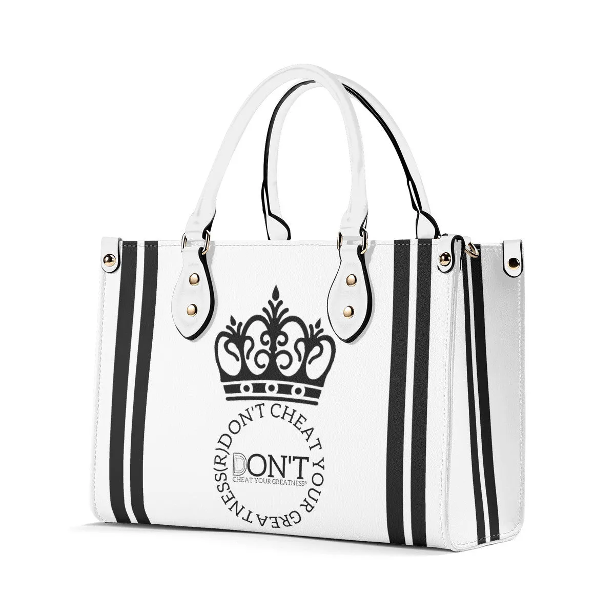 Royalty DON'T D4XV Black Logo ,Stripes & White Multiple Sizes Upgraded Luxury Women PU Leather Handbag