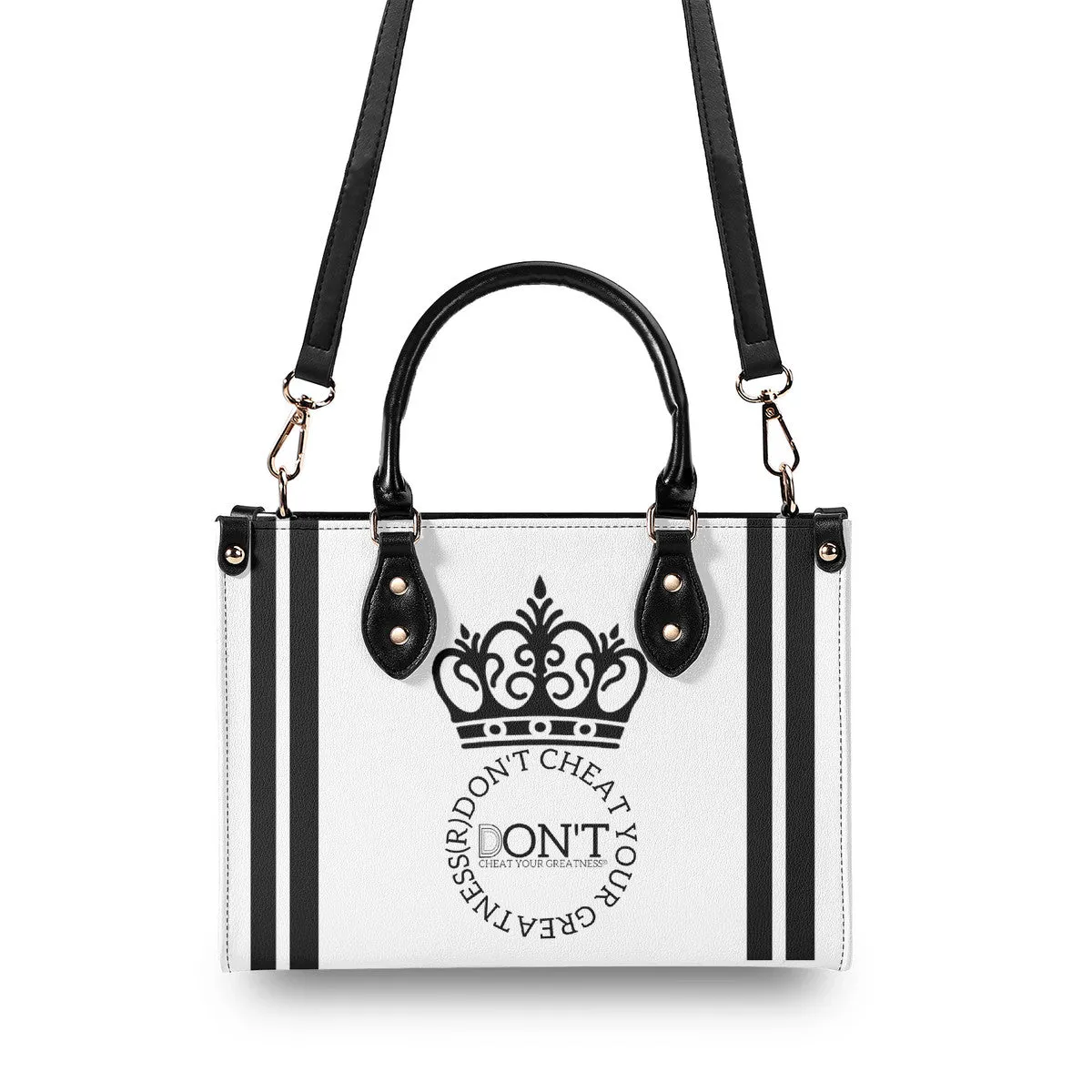 Royalty DON'T D4XV Black Logo ,Stripes & White Multiple Sizes Upgraded Luxury Women PU Leather Handbag