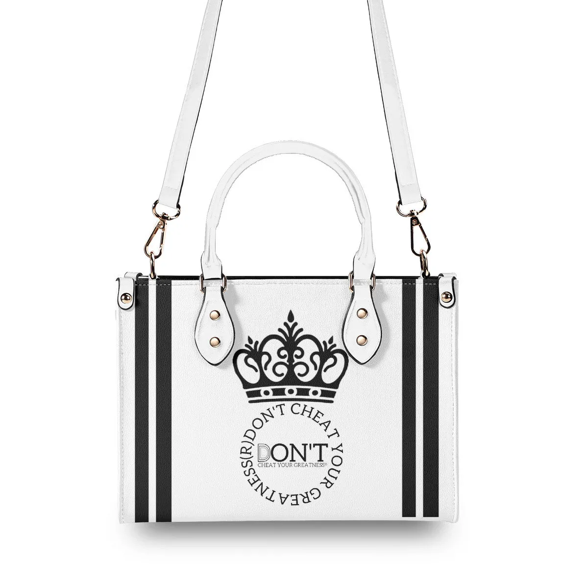 Royalty DON'T D4XV Black Logo ,Stripes & White Multiple Sizes Upgraded Luxury Women PU Leather Handbag