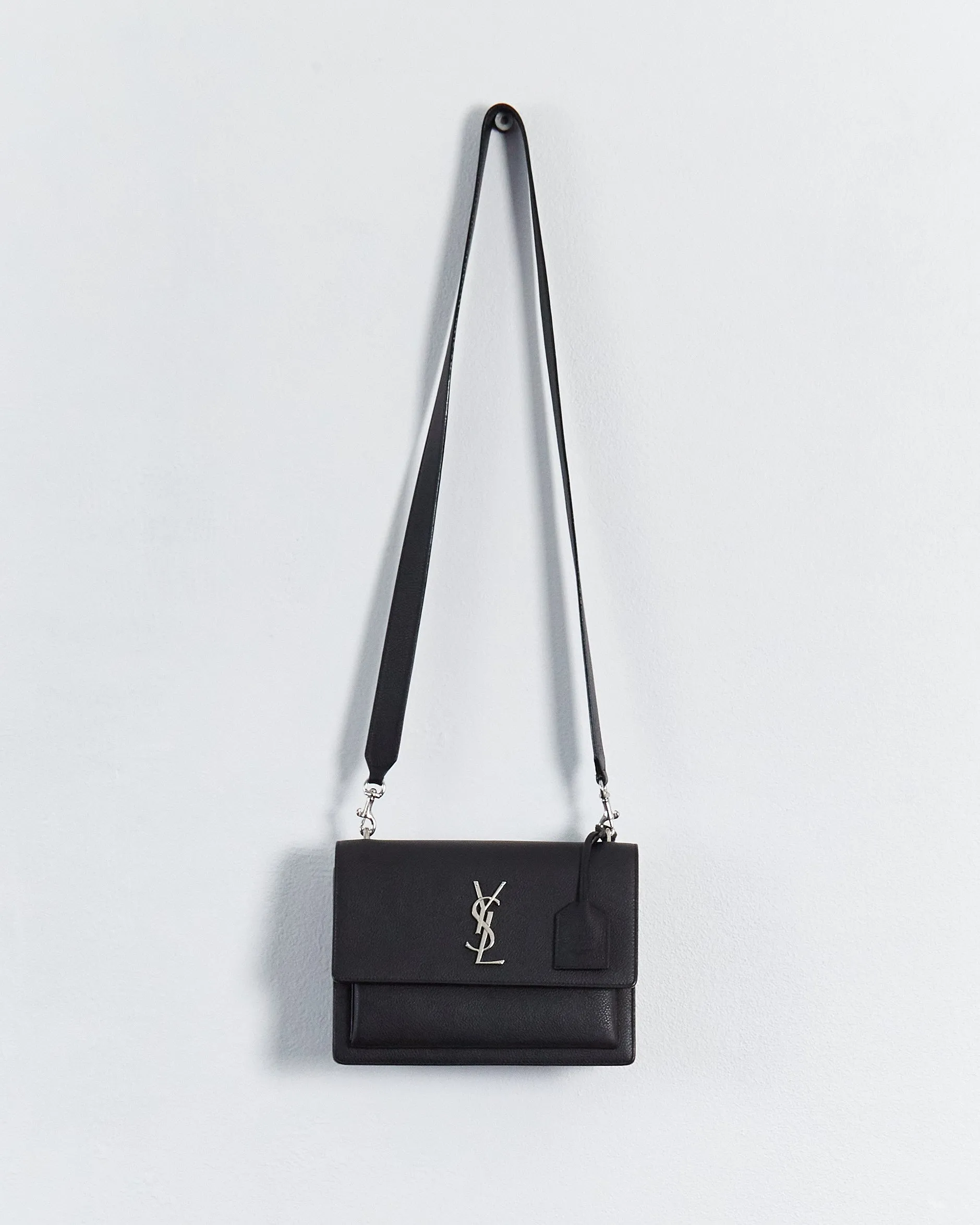 Saint Laurent medium 'Sunset' leather strap bag, black