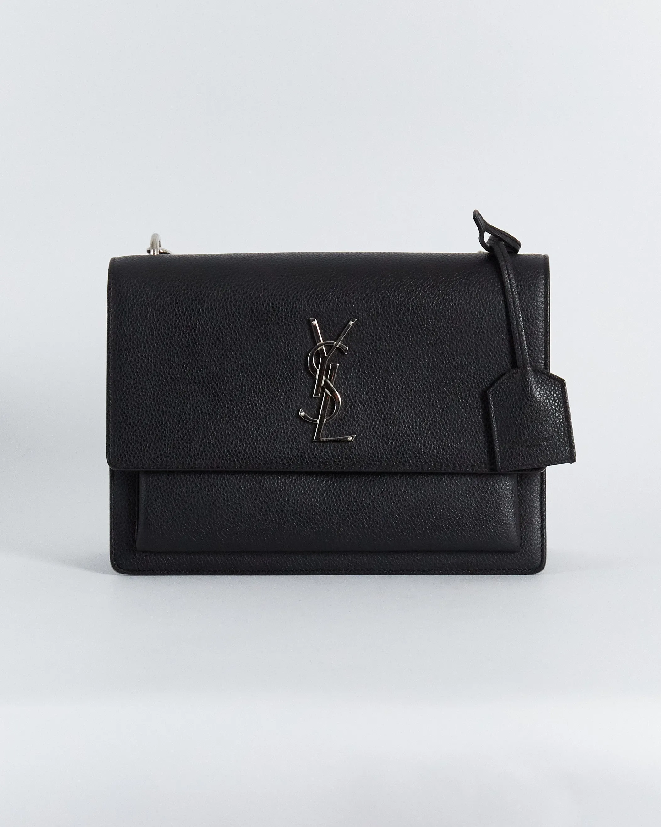 Saint Laurent medium 'Sunset' leather strap bag, black