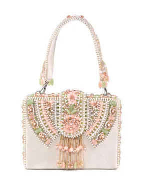 Sara Ivory Suede Embellished Box Bag