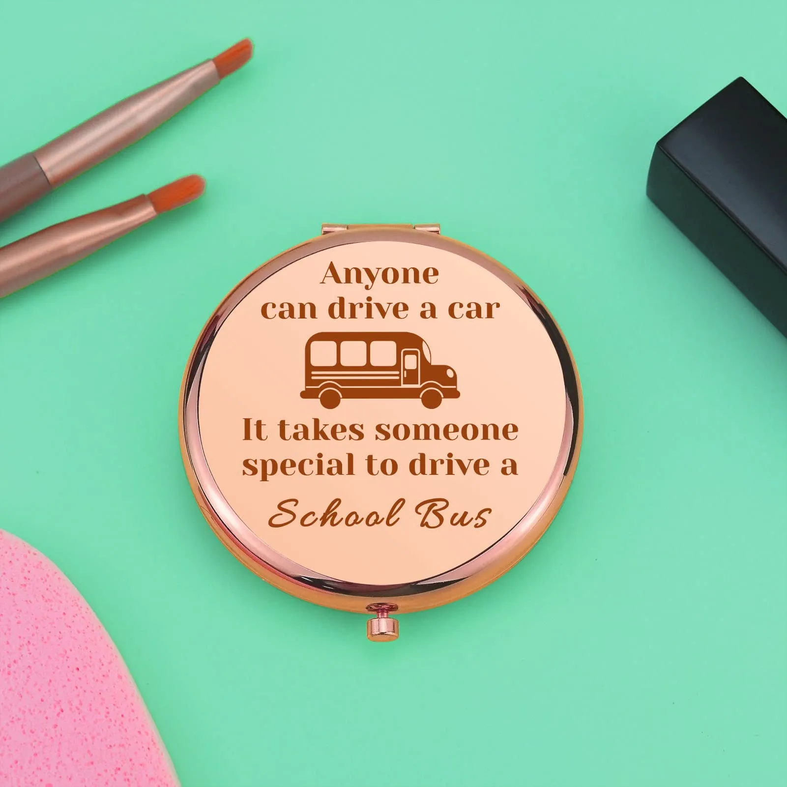 School Bus Driver Thank You Gifts Rose Gold Compact Mirror Back to School End of Term School Gifts Bus Driver Appreciation Gifts Folding Makeup Mirror Birthday Retirement Thanksgiving Gifts