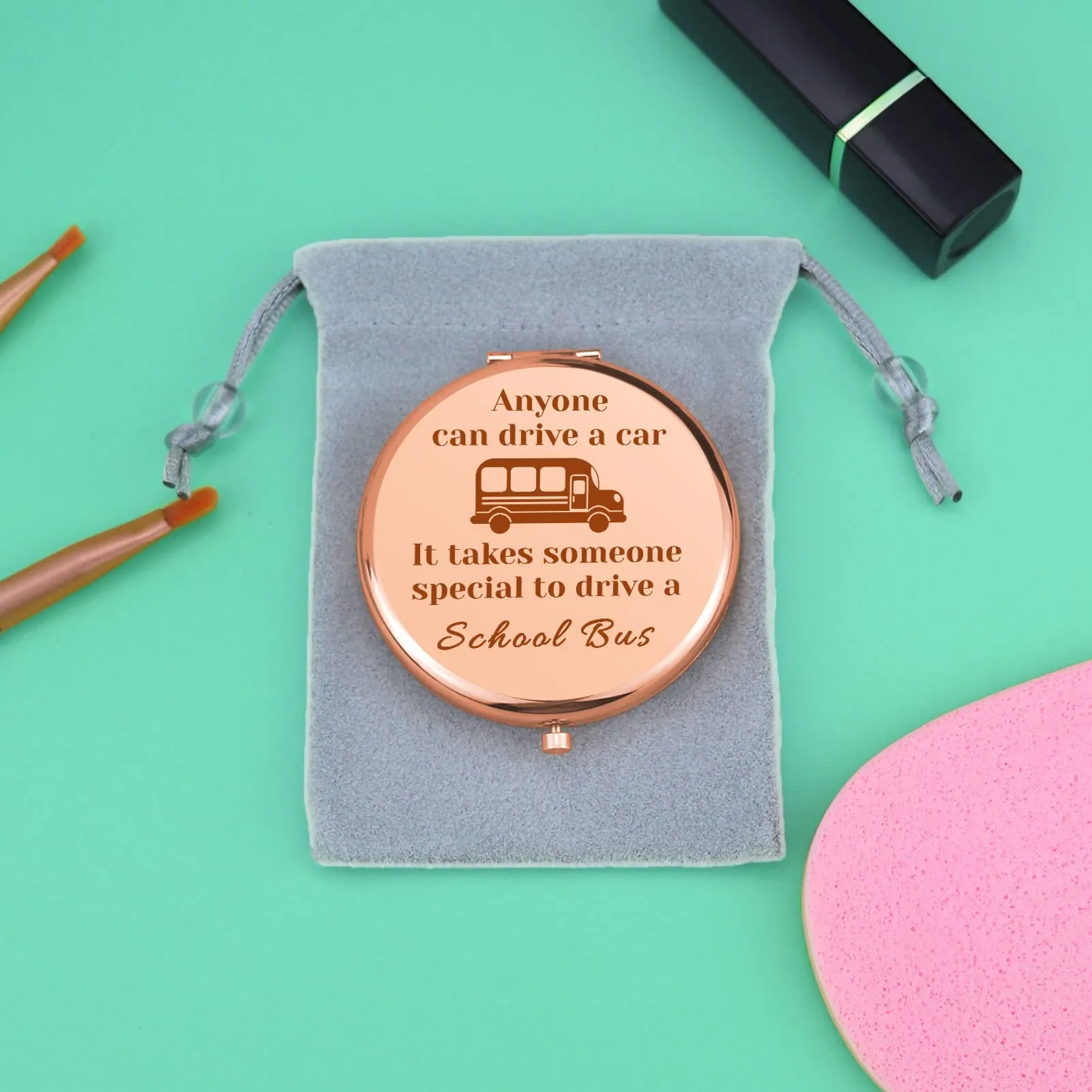 School Bus Driver Thank You Gifts Rose Gold Compact Mirror Back to School End of Term School Gifts Bus Driver Appreciation Gifts Folding Makeup Mirror Birthday Retirement Thanksgiving Gifts