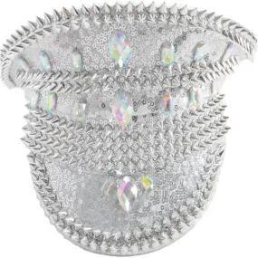 Sequined Festival Hat with Studs-Silver/White