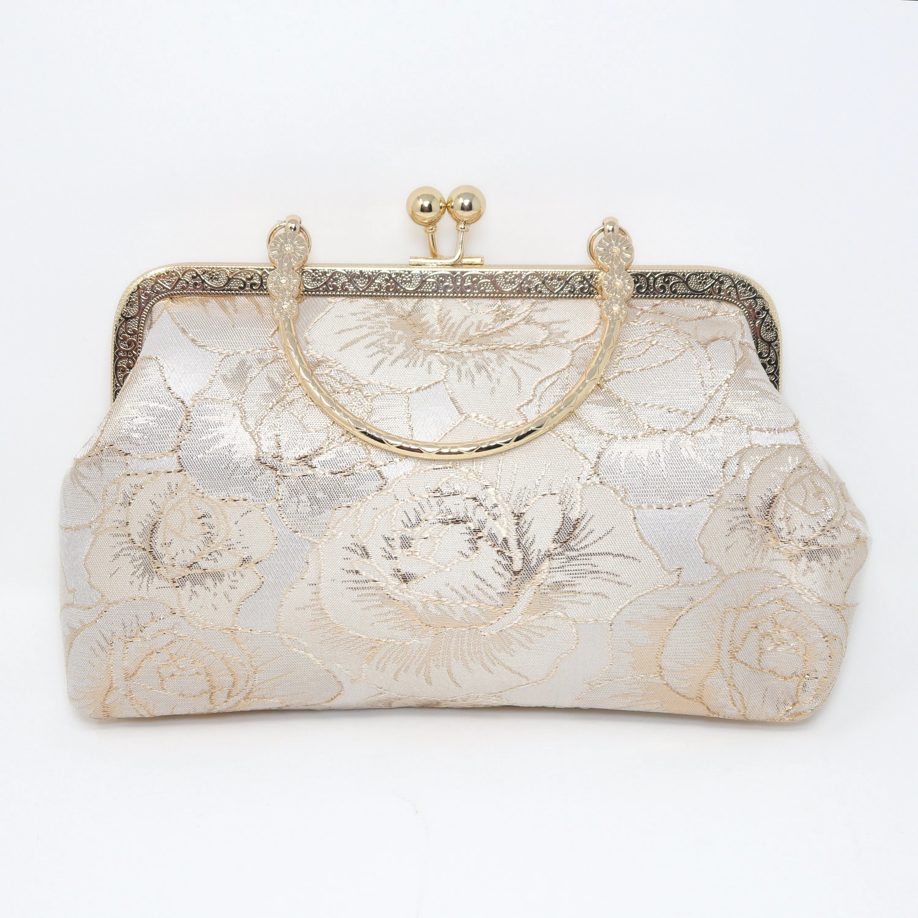 Shimmering Gold Rose Floral Wedding Bag, Statement Bag, Evening Clutch, Wedding Clutch, Bridal Clutch, White Cross Body Bag