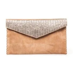 Silver Beaded Mid Brown Clutch Bag