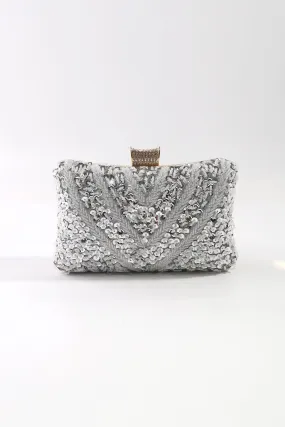 Silver Embellished Hard Shell Clutch