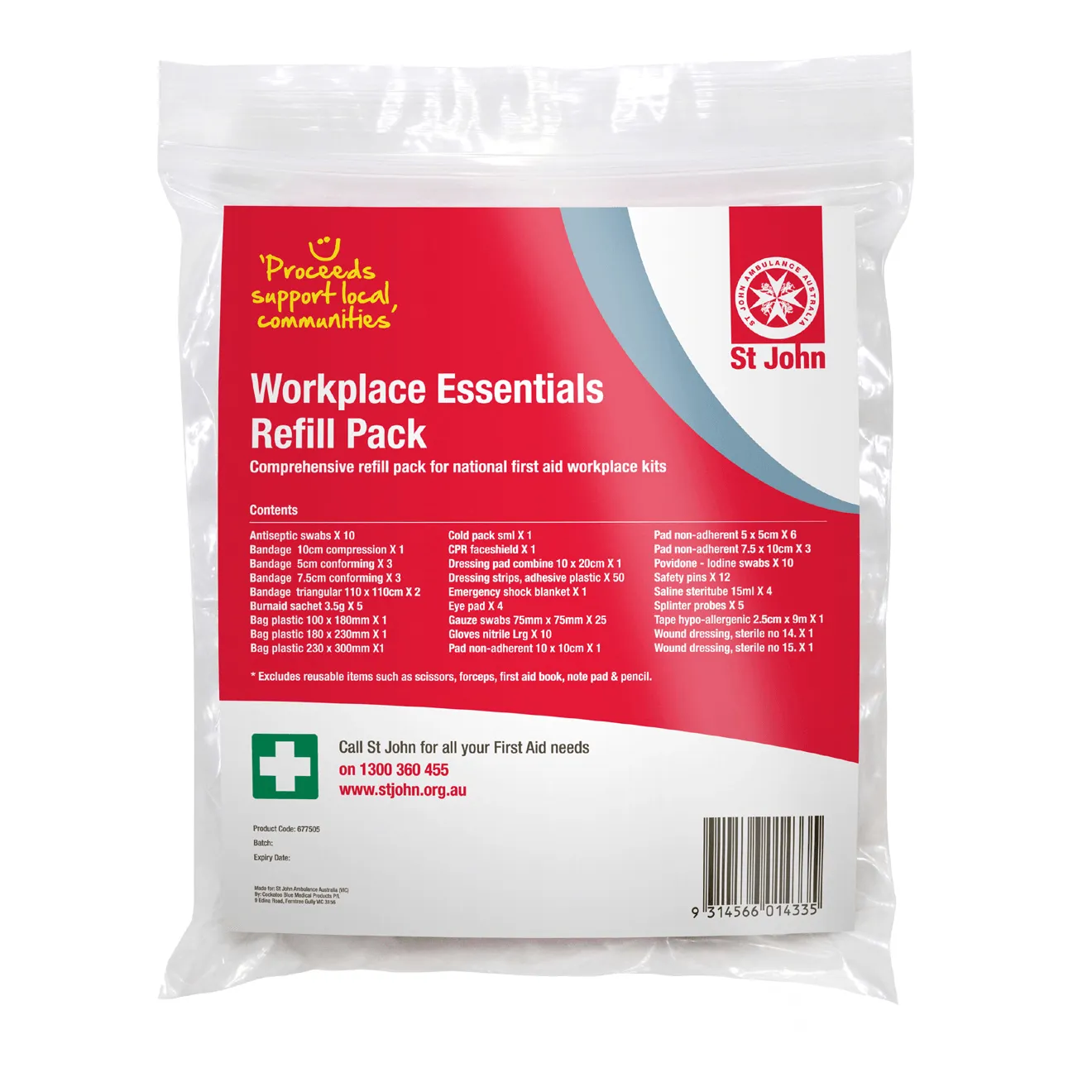 St John Ambulance Workplace Essential Refill First Aid Kit Pack