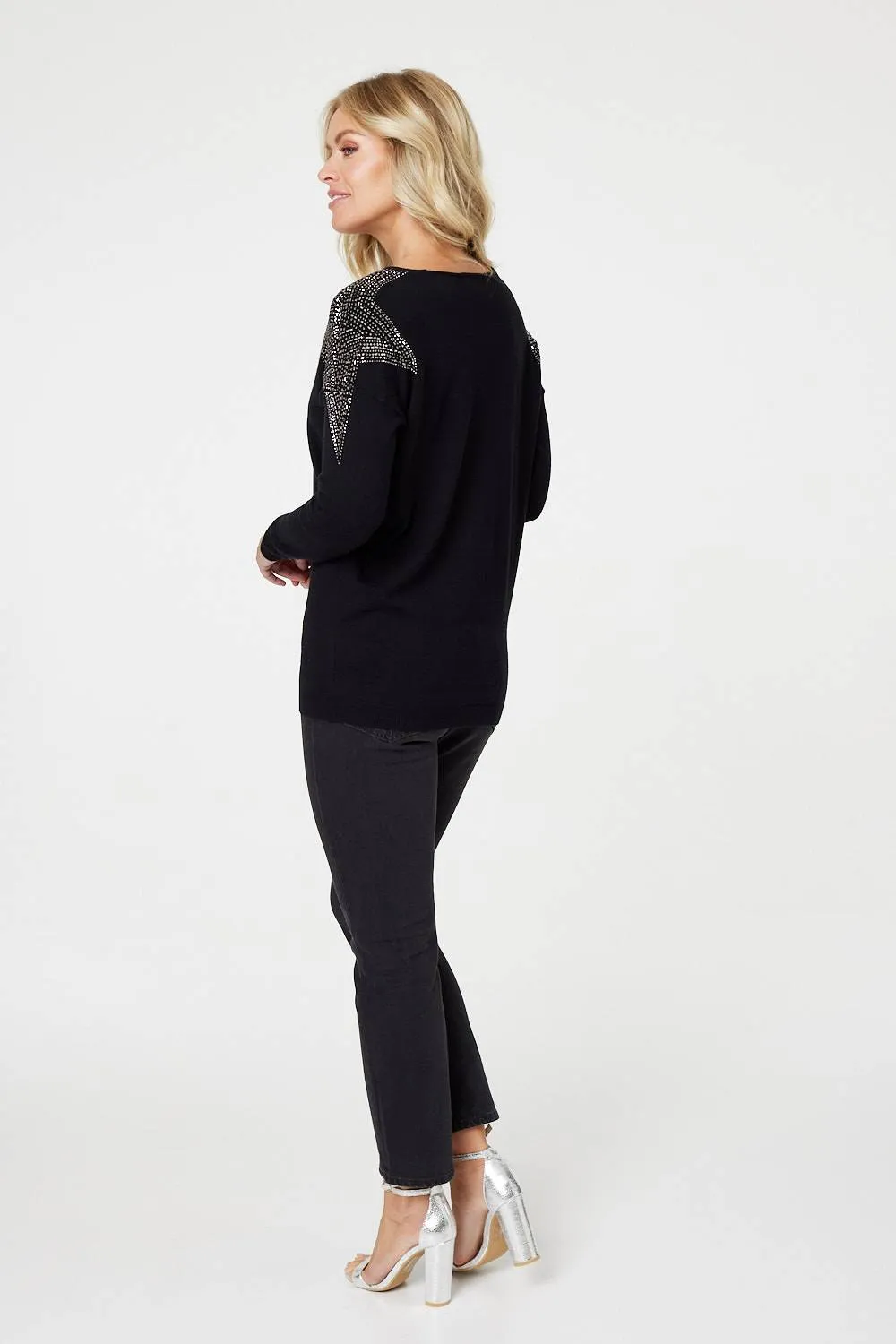 Star Sequin Studded Long Sleeve Jumper