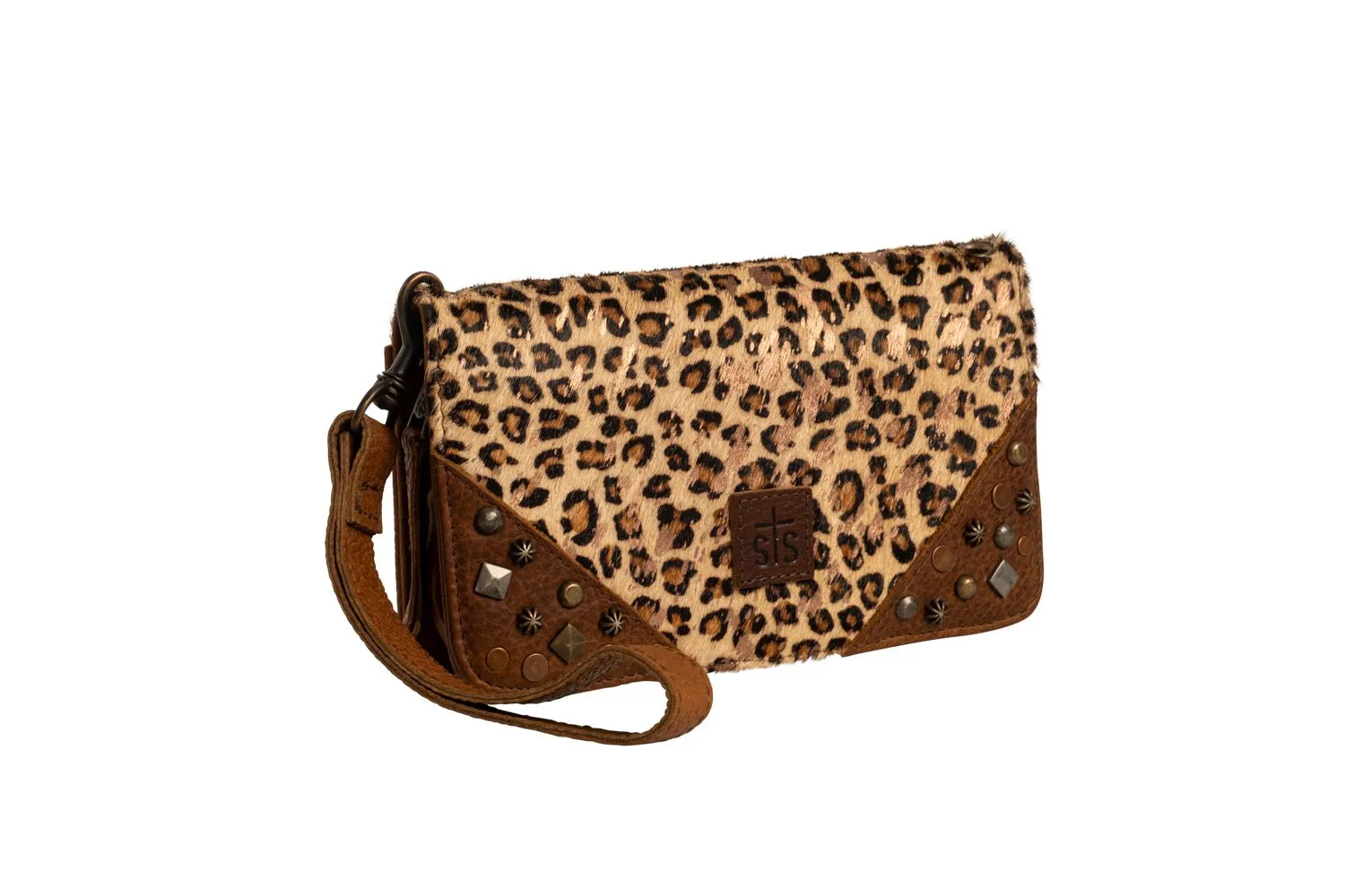 STS Ranchwear Womens Great Plains Evie Leopard Print/Brown Leather Clutch Bag