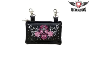 Studded Hot Pink Sugar Skull Naked Cowhide Leather Belt Bag