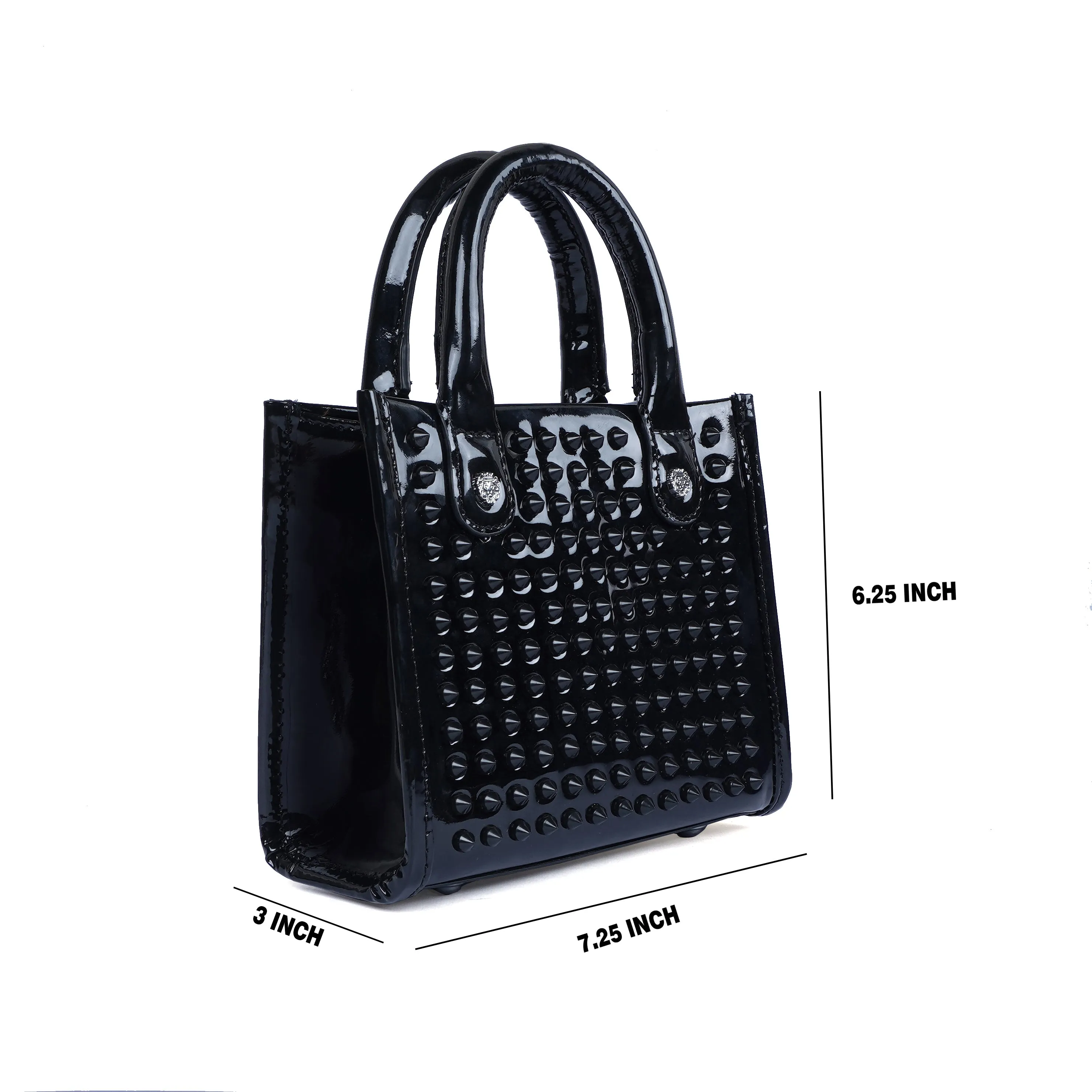 Studded Mini Size Hand Bag in Black Leather