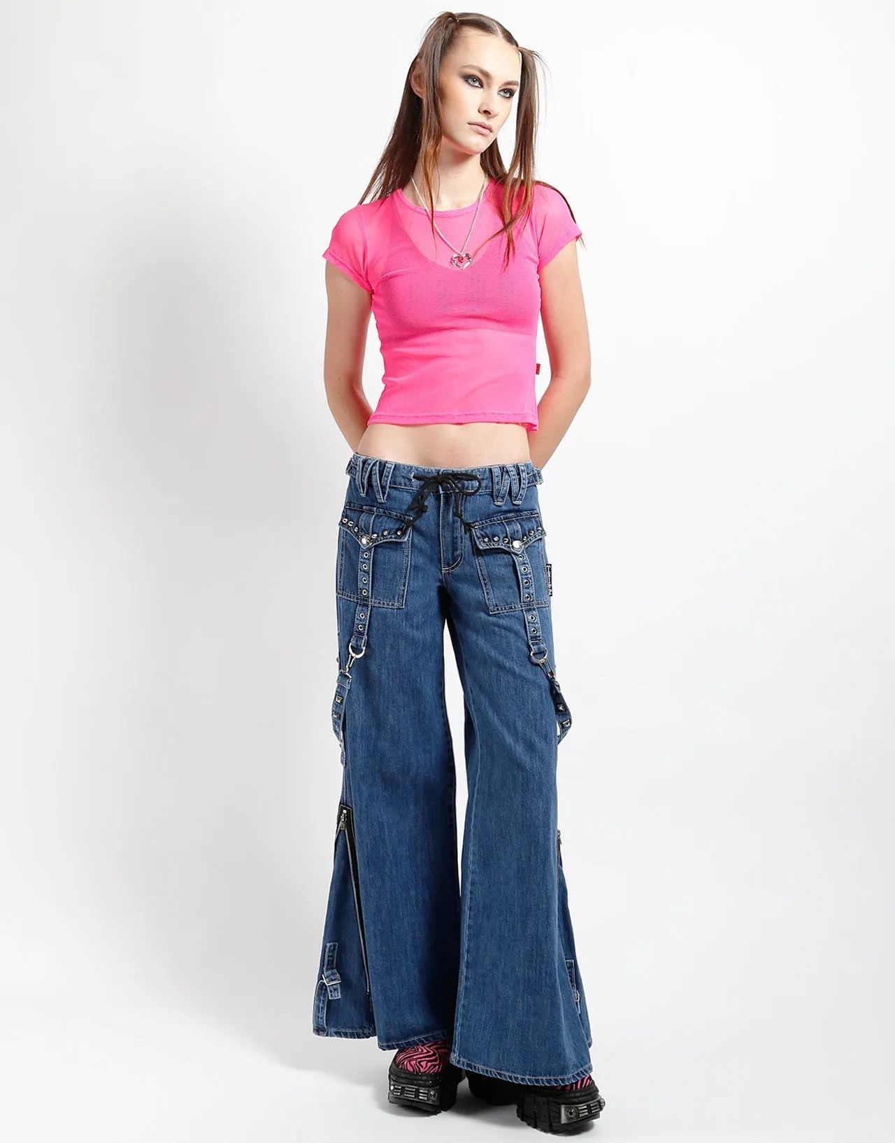 STUDDED POWER PANT BLUE DENIM