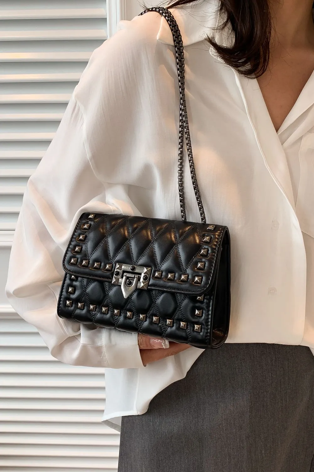 Studded PU Leather Crossbody Bag