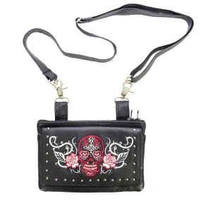 Studded Red & White Sugar Skull Naked Cowhide Leather Belt Bag