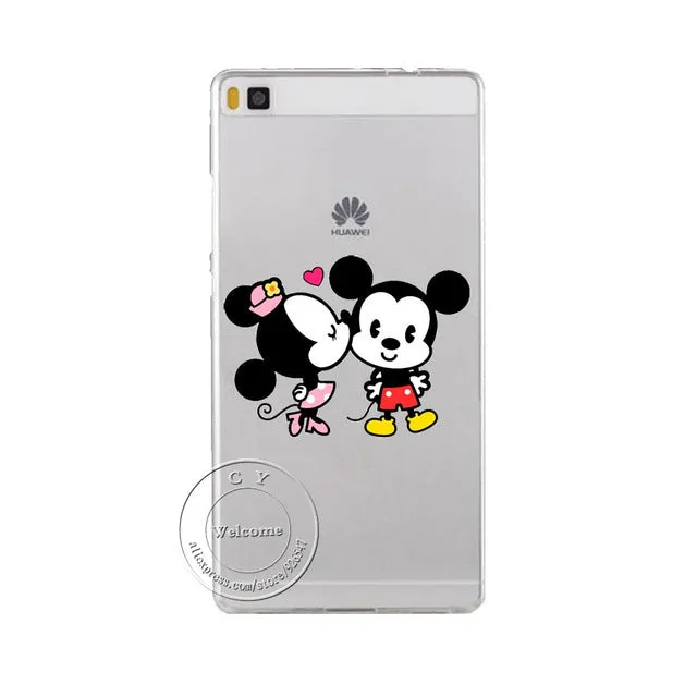 Super Cute Minions Cat Mickey & Minnie Kiss Hard Plastic Case Cover For Huawei Ascend P6 P7 P8 P8 Lite Mini P9 P9 Lite P10 Plus