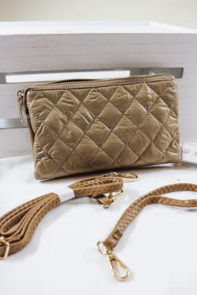 Taupe Riley Puffer 3 Compartment Crossbody/Wristlet Bag