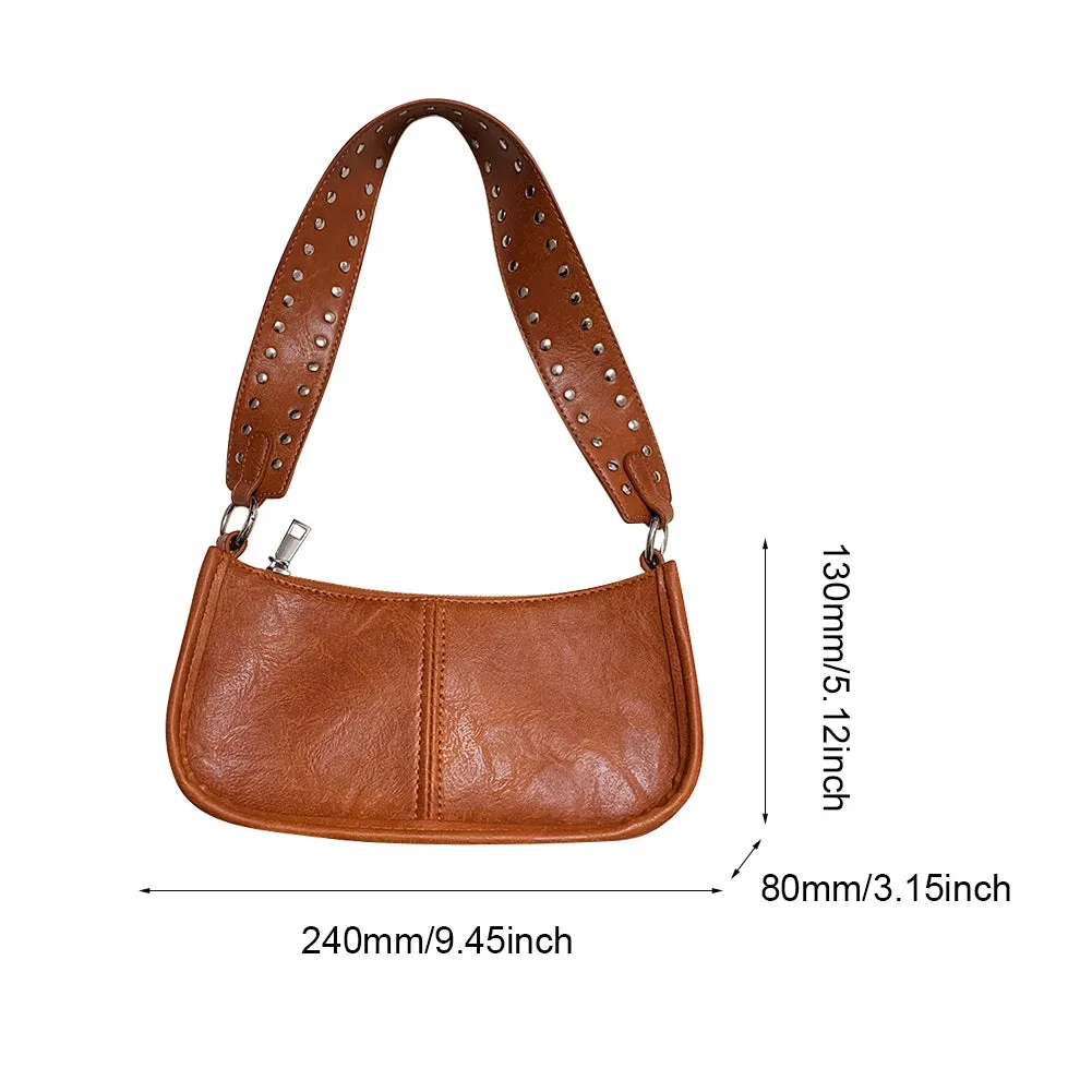 TAVIMART  -  Women Retro Shoulder Bag Studded Decor Underarm Satchel Bag Adjustable Strap Leather Tote Bag PU Tote Handbag Girl Stylish Purse