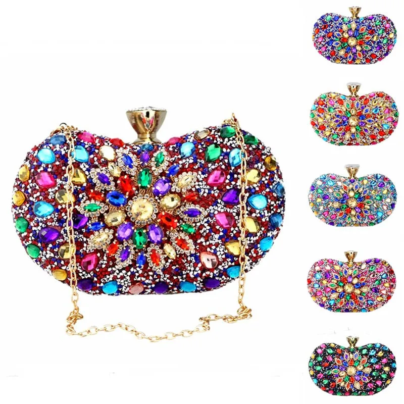 TEEK - Multi Color Crystal Clutch Chain Bag