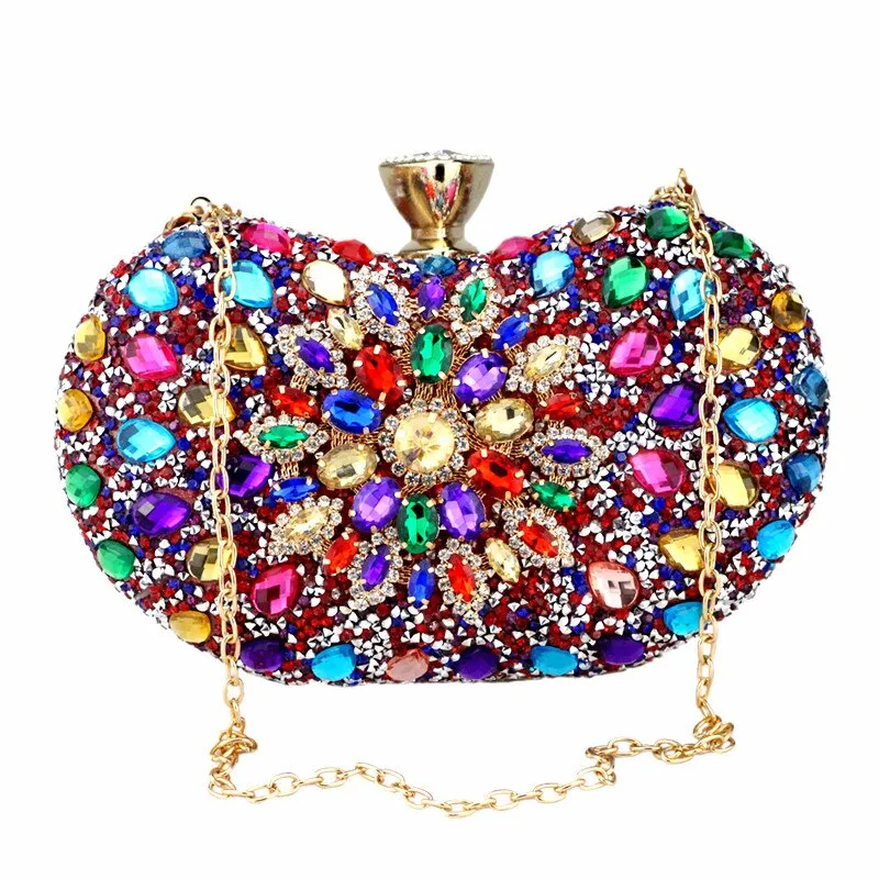 TEEK - Multi Color Crystal Clutch Chain Bag