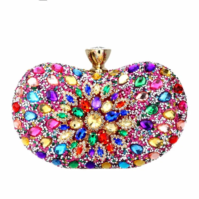 TEEK - Multi Color Crystal Clutch Chain Bag