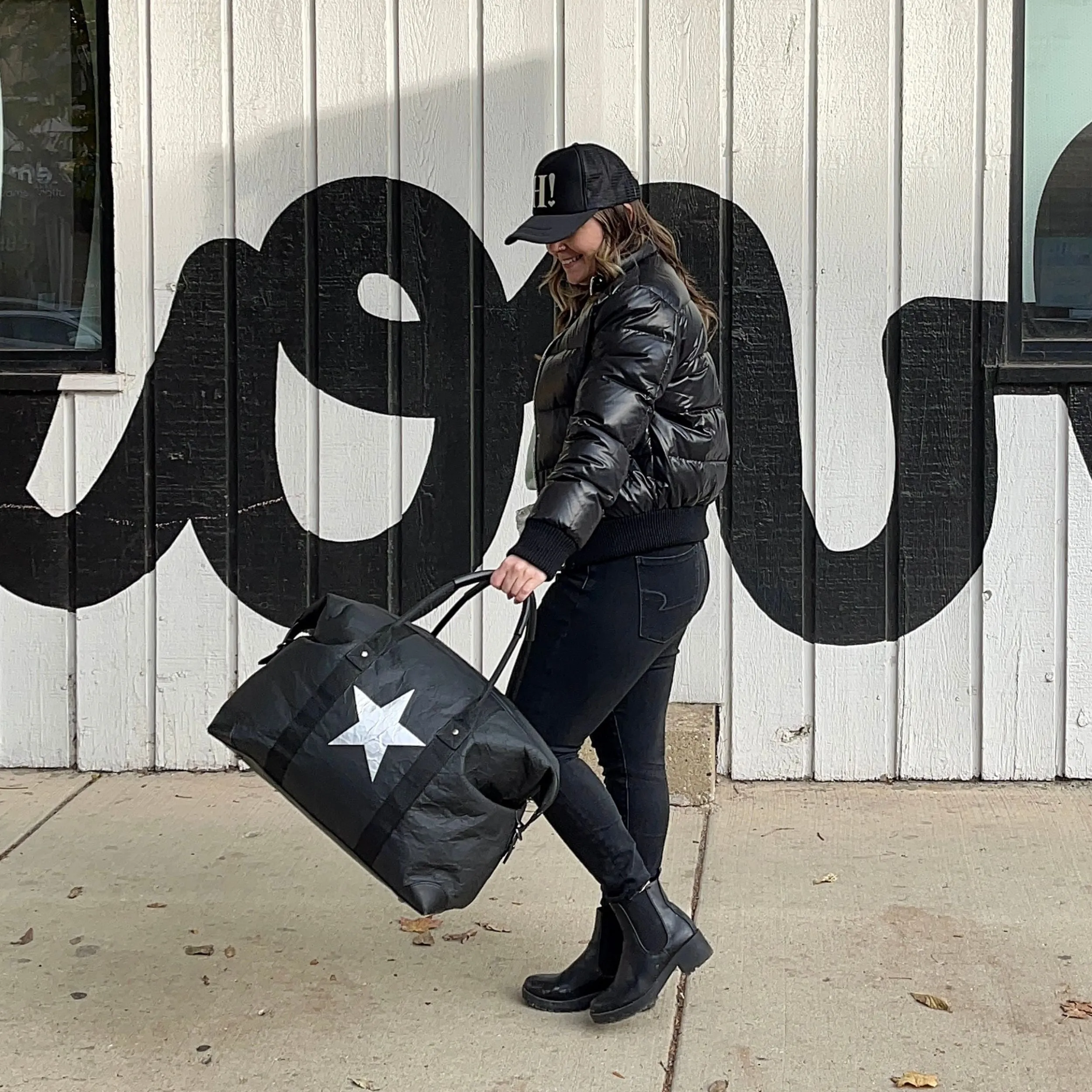 The Weekender Bag in Black with Silver Star