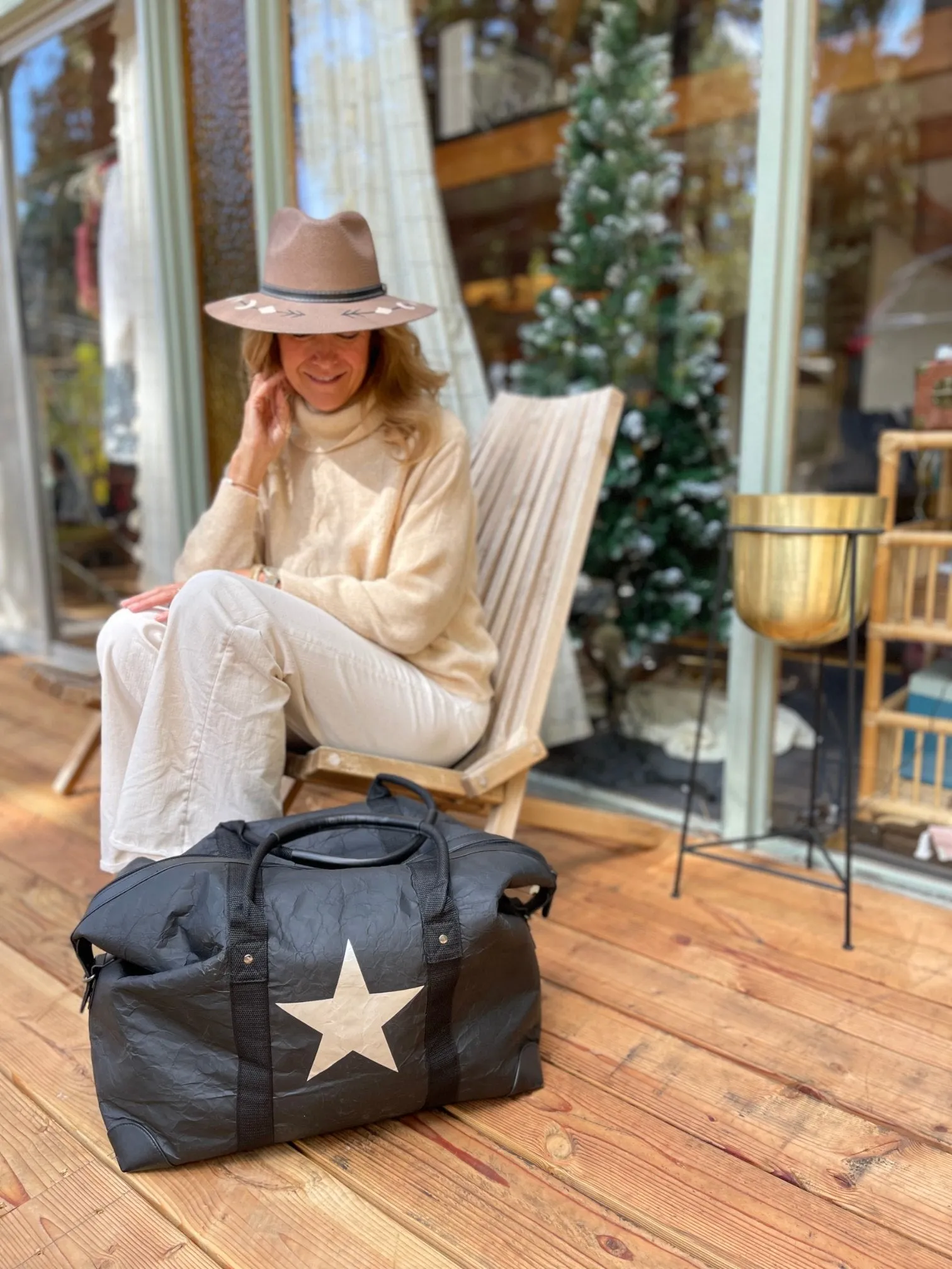 The Weekender Bag in Black with Silver Star