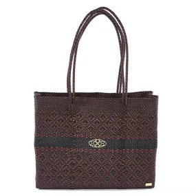 TRAVEL BLACK BURGUNDY AZTEC STRIPE TOTE BAG WITH CLUTCH