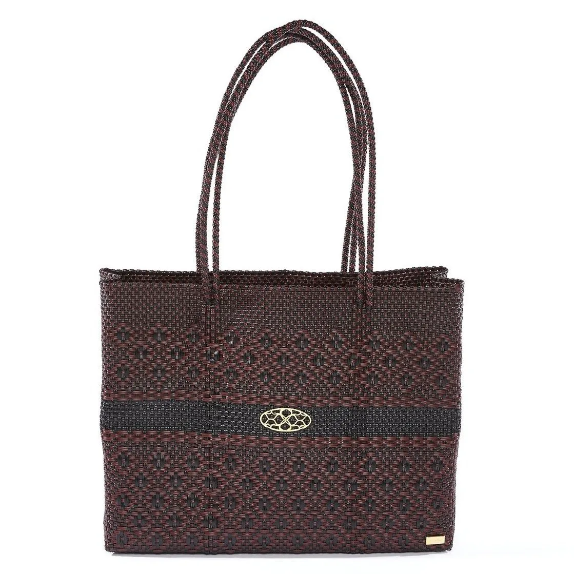 TRAVEL BLACK BURGUNDY AZTEC STRIPE TOTE BAG WITH CLUTCH